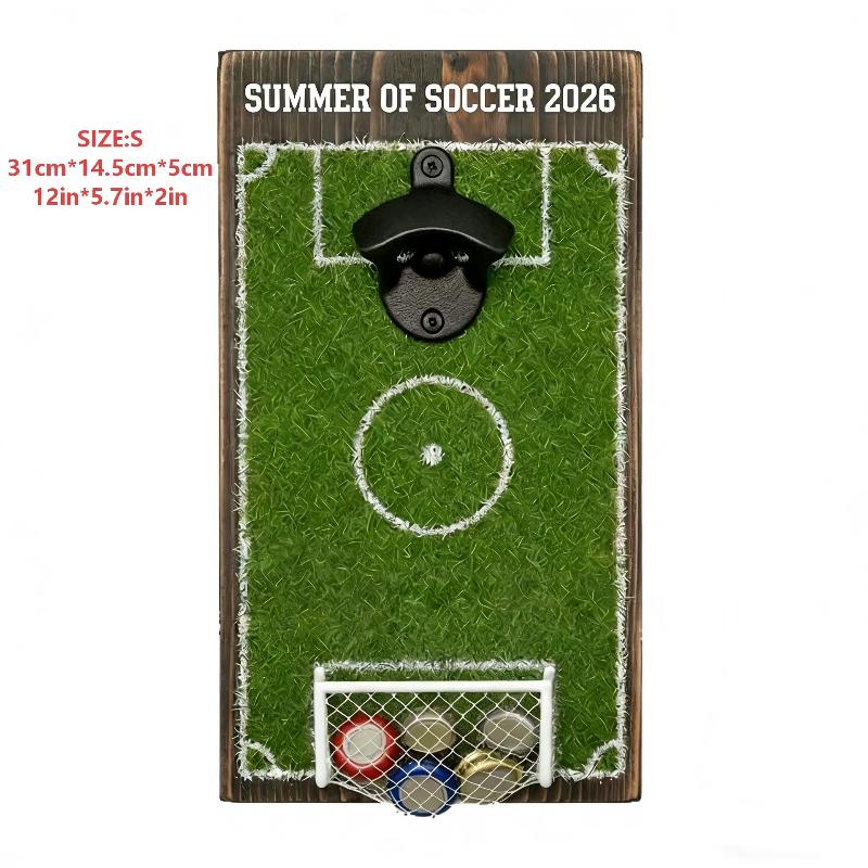 

Soccer Field Bottle Opener Wall Decor, Magnetic Wall Mounted Beer Bottle Opener With Cap Catcher, Wooden Soccer Field Sign
