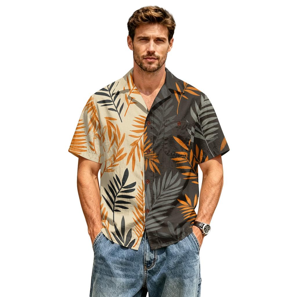 Men's Casual Short Sleeve Shirt Cotton Linen Blend Button Down Front Pocket Lightweight Breathable Summer Top