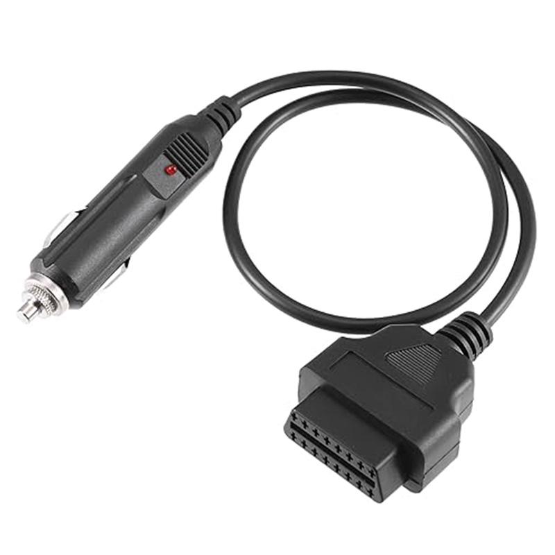 12V OBDII OBD2 Power Supply Cable Car Cigarette Lighter to 16Pin OBD2 Female Connector Cable Adapter Car Emergency Accessories чёрный