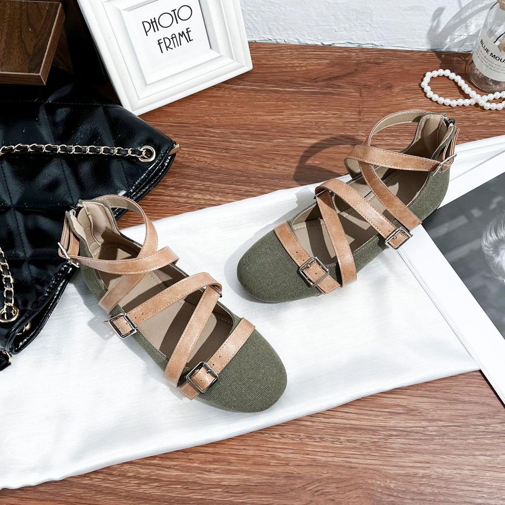 2025 spring and summer new French belt buckle single shoes women's outer wear advanced sense versatile casual shoes soft sole not tired feet