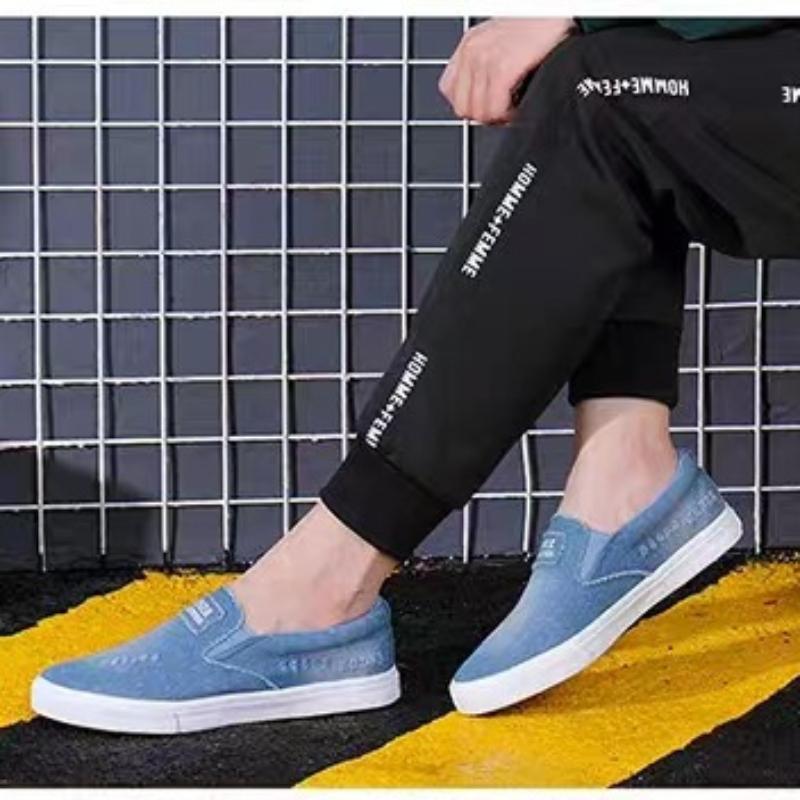 Men's Canvas Denim  Shoes Slip-On Sneakers Male Flats Breathable Loafers  Men Summer Trainers Light Black Shoes Footwear