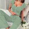 Women's Ribbed Short Sleeve Top & Long Pants Pajama Set - Autumn/Winter Collection