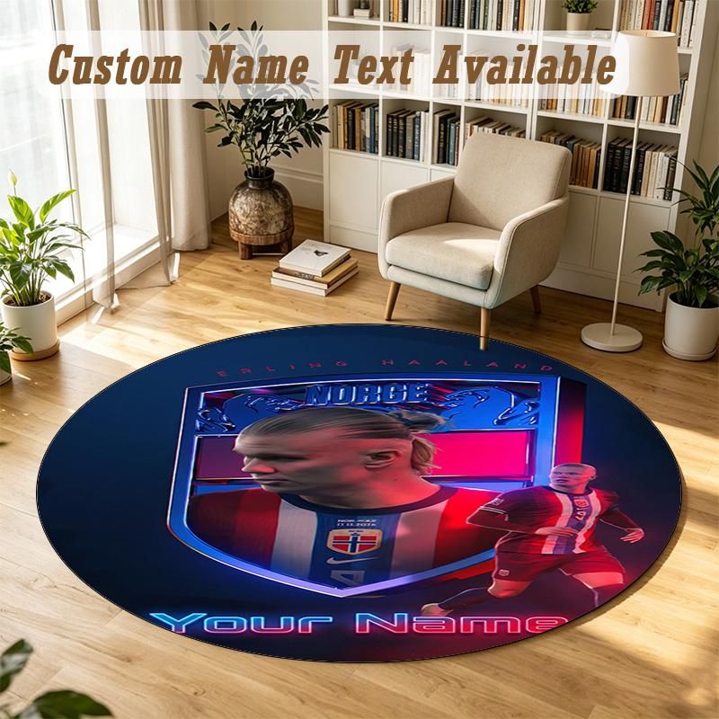 Round Rug Custom NameErling Haaland Pattern Non Slip Carpet Home Floor Decor