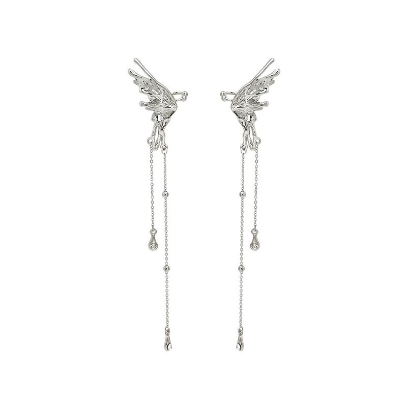 Angel Wings Ear Clips For Women INS Niche Advanced Cold Wind Tassel Butterfly No Ear Piercings Ear Bone Clips