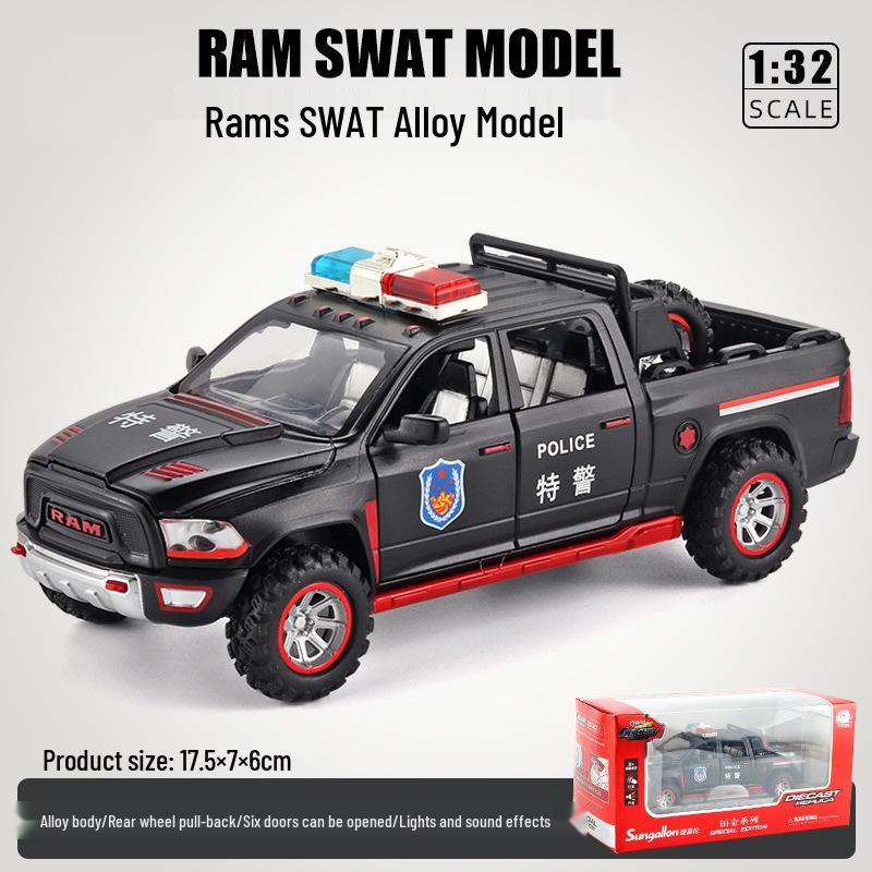 1:32 Pull-Back Alloy Police Car Toy with Lights & Sound – Six-Opening Doors for Kids
