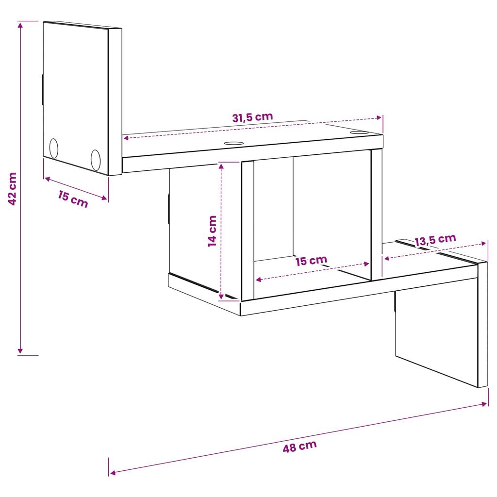 Wall Shelf Black Oak 48 x 15 x 42 cm Engineered Wood