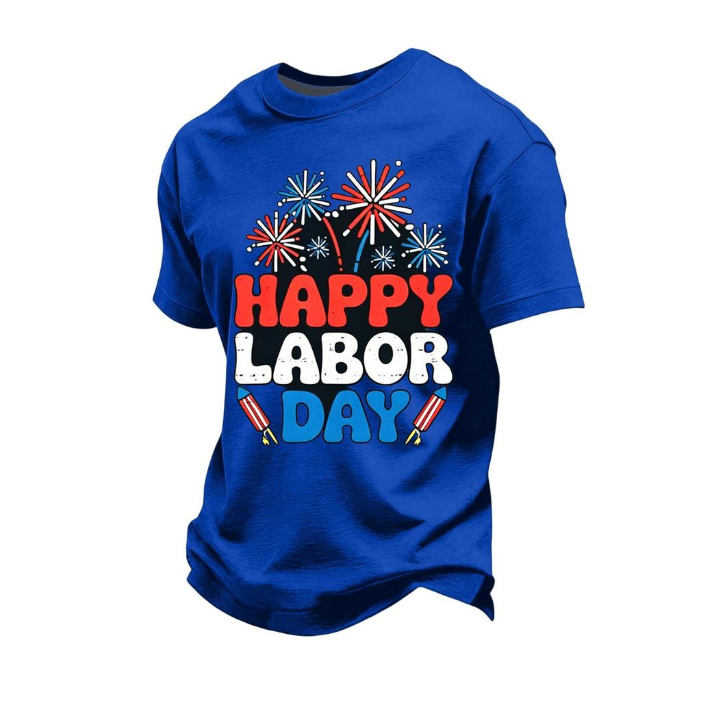 Men's Loose Fit Casual Short Sleeve T Shirt Labor Day Graphic Print Crew Neck Cotton Blend Top for Everyday Wear