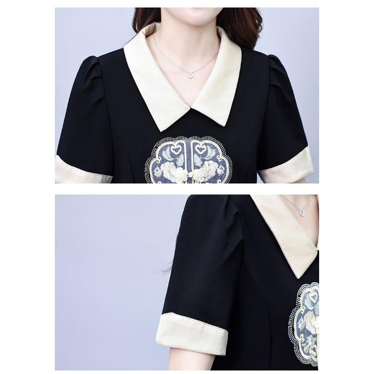 Sommer Schlank Chinesisches Stickerei Kleid Figurbetont Midi Bauch kaschierend Jugendlich Stilvoll