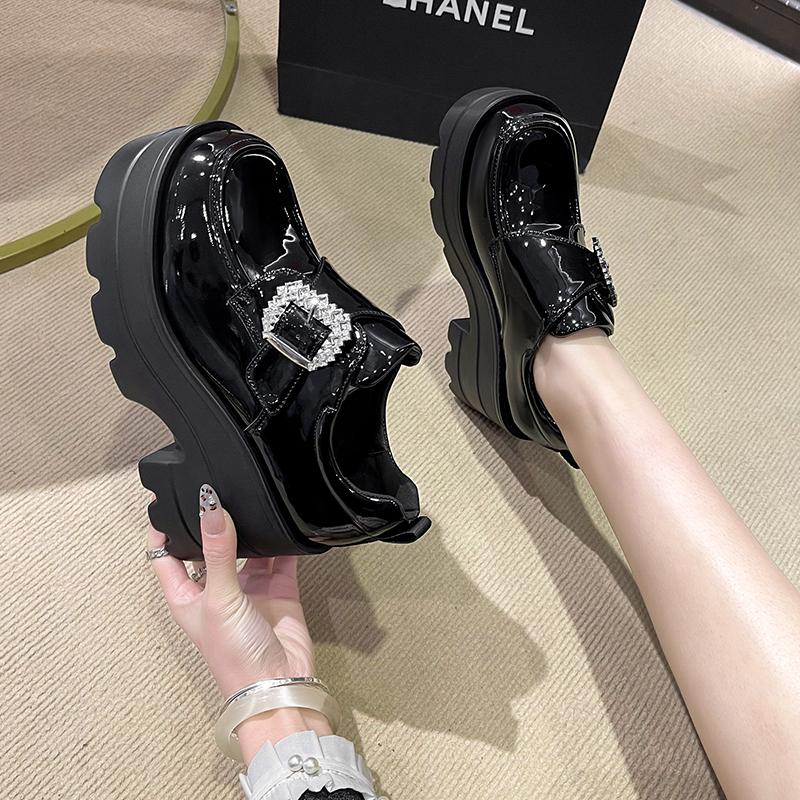 Fashion 10CM Spring Autumn Platform High Heels Shiny Crystal Mary Jane Shoes Simple Platform Shoes Student College Sweet Women's Shoes