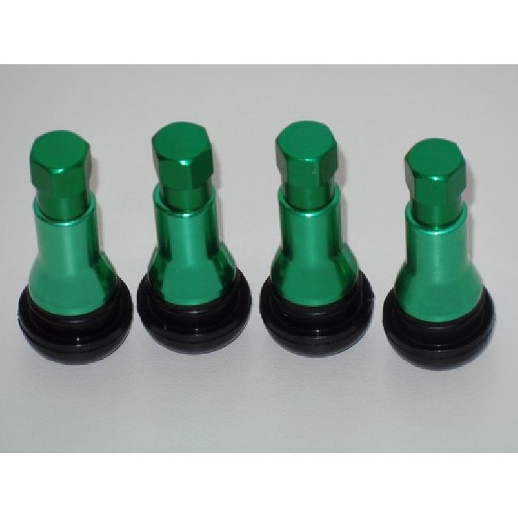 4 Kits TR 41 Chrome Green Color Snap-In Tire Valve Stems Short Black Rubber