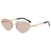 Pearl Metal Frameless Cat Eye Sunglasses With Uv400 Protection For Fashion Outdoor Travel
