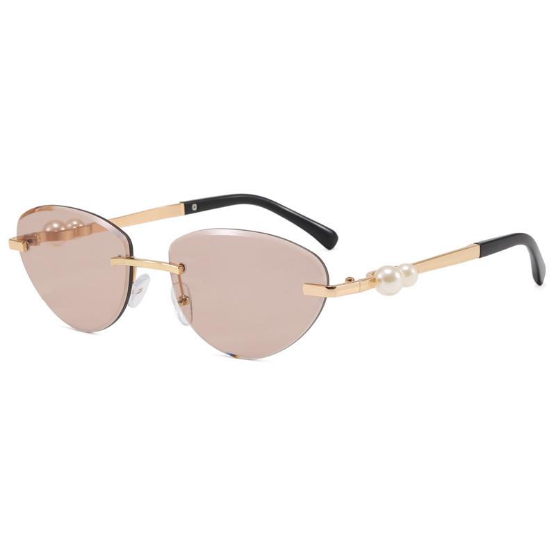 Pearl Metal Frameless Cat Eye Sunglasses With Uv400 Protection For Fashion Outdoor Travel