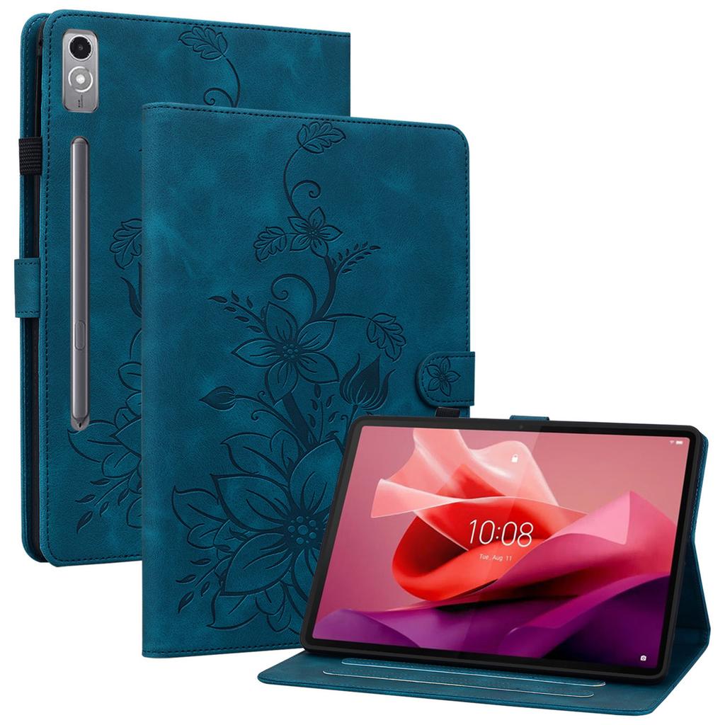 For Lenovo Tab P12 Case Lily Flower Leather Tablet Cover with Card Slots Stand