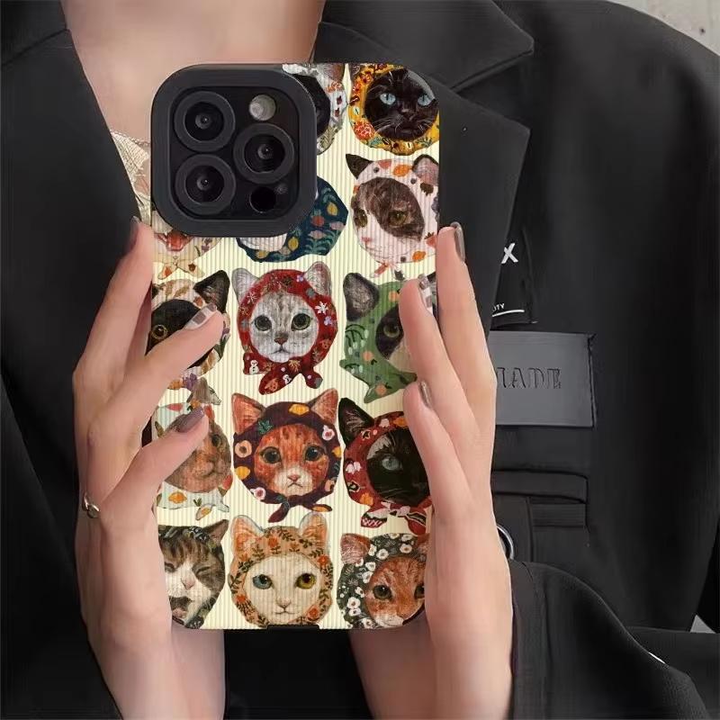 Fashion Many Funny Cat Silicone Case For iPhone 13 14 15 Pro Max 16 Plus 11 12 Mini 17 Air Soft Leather Shockproof Full Cover