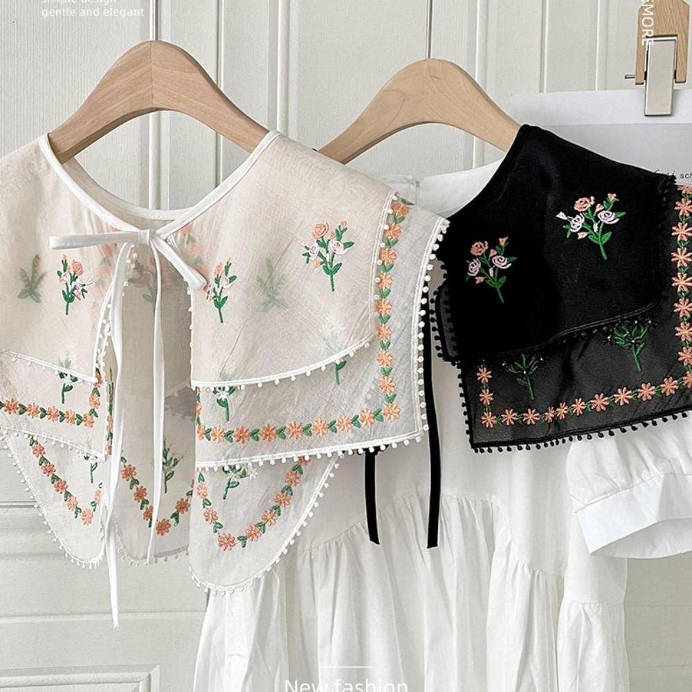 Countryside Style Embroidered Floral Fake Collar Embroidery Doll Lapel  Scarf Accessories