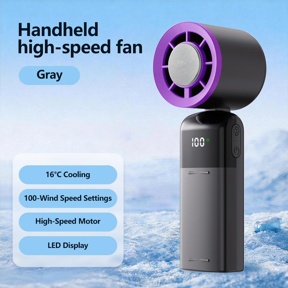 Handheld Mini Ice Compress Turbofan with Lanyard LED Digital Display Quite and High-Speed USB Rechargeable Air Cooling Fans