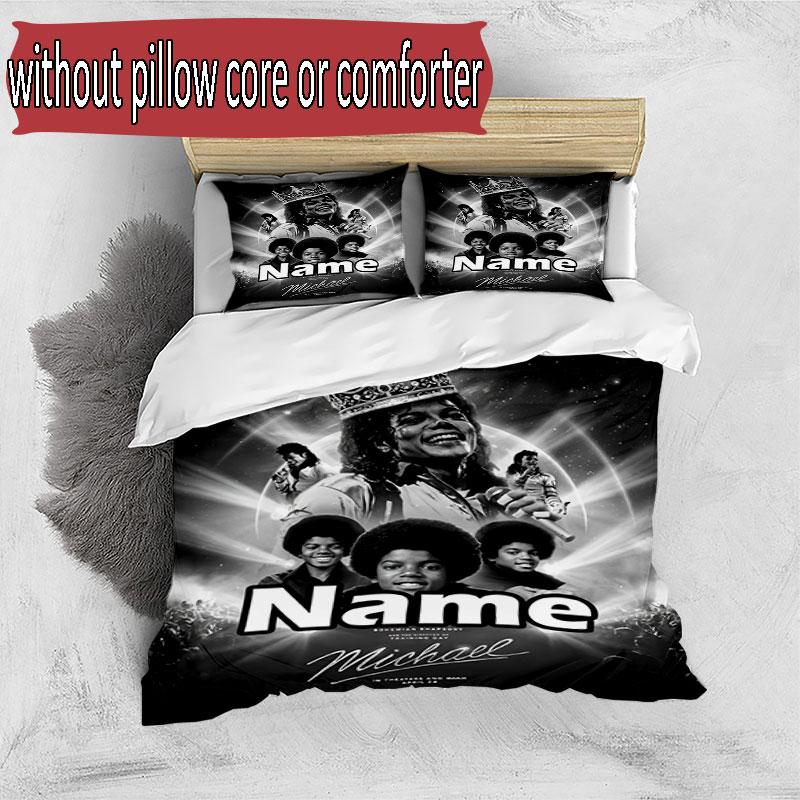 3pcs Duvet Cover Set (1*Duvet Cover + 2*Pillowcase, Without Core), Custom Name Michael Jackson Pattern Bedding Set, Home Bedroom Decor Gift