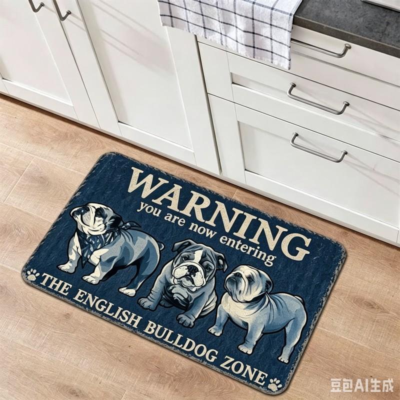 Tapis de bienvenue Bulldog Anglais Tapis de sol Slogan d'avertissement amusant pour chien Tapis d'entrée Décoration avec graphique de chiot mignon Pour les amoureux des chiens 40x60cm