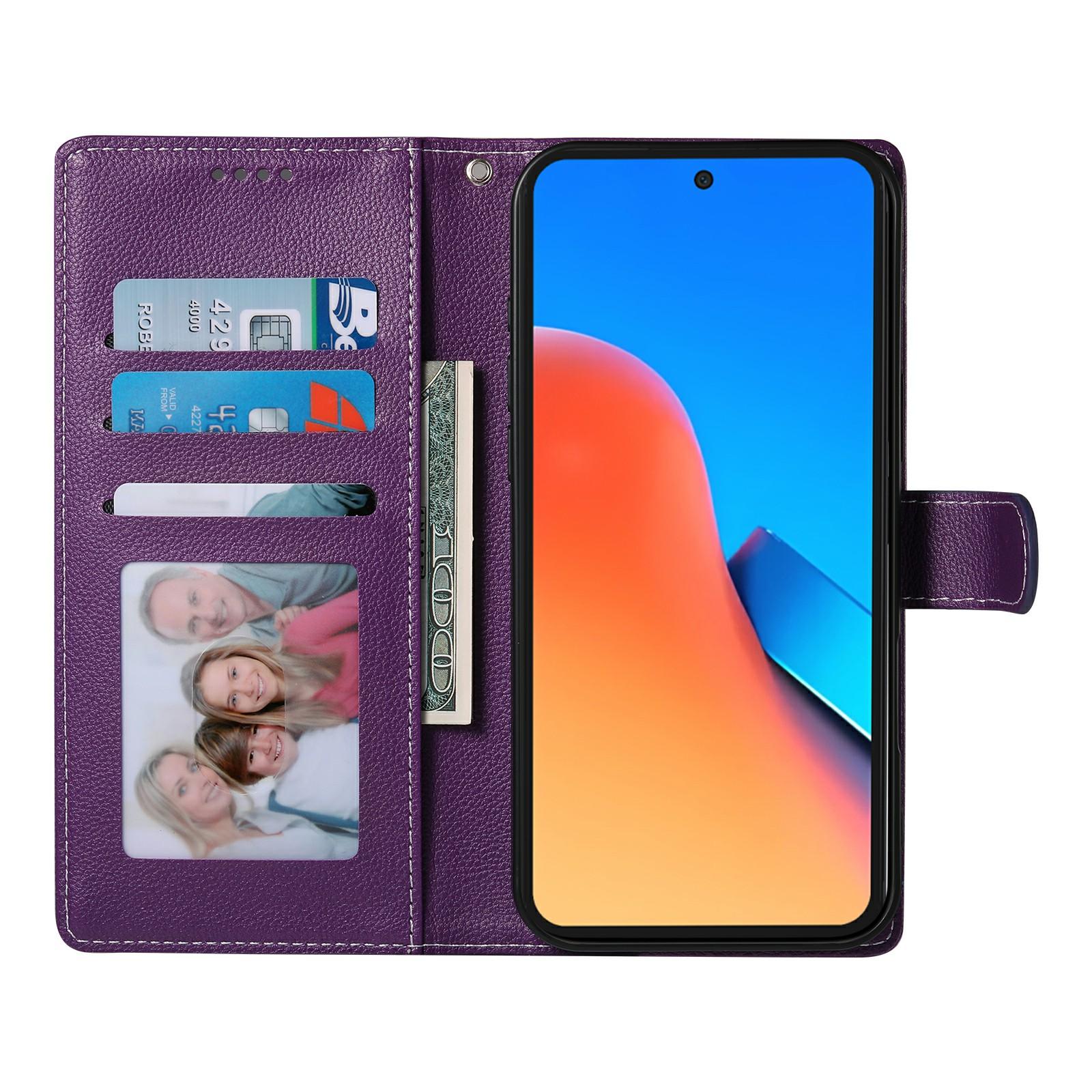 

For Xiaomi Poco F7 5G/Redmi Turbo 4 Pro 5G Stand Case Litchi Texture Leather Wallet Phone Cover Magnetic Snap Purple