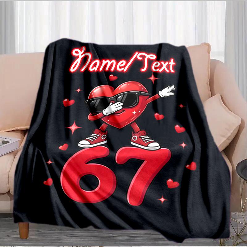 1PC Custom Name "Love Celebration: 67th Birthday" Flannel Blanket Versatile,all-season Throw Suitable for the Living Room,bedroom,camping,travel,and G