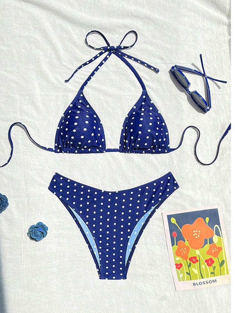 Sexy Polka Dot Laced Up Bikinis Women Split Swimsuit Beach Brazil Bikini 2026 New All Season Backless Bikinis 2 Piece Set
