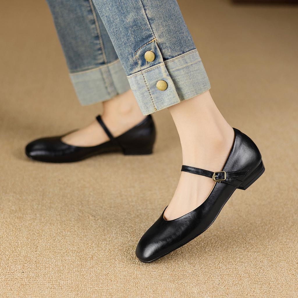 2025 New Seasonal Round Head Coarse Heel Strap Mary Jane Shoes Women's British Style Commuting Comfortable Women's Single Shoes