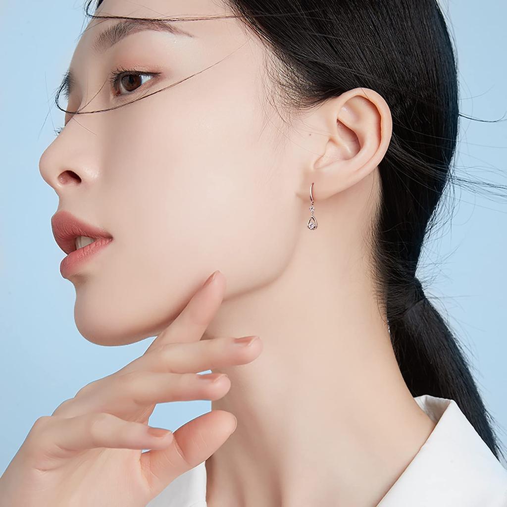 Free Bird Dangle Earrings for Women Hook Earrings 925 Silver Metal Hypoallergenic Zirconia Quality Simple Day Gift for Day "Drop Flower" Mother's