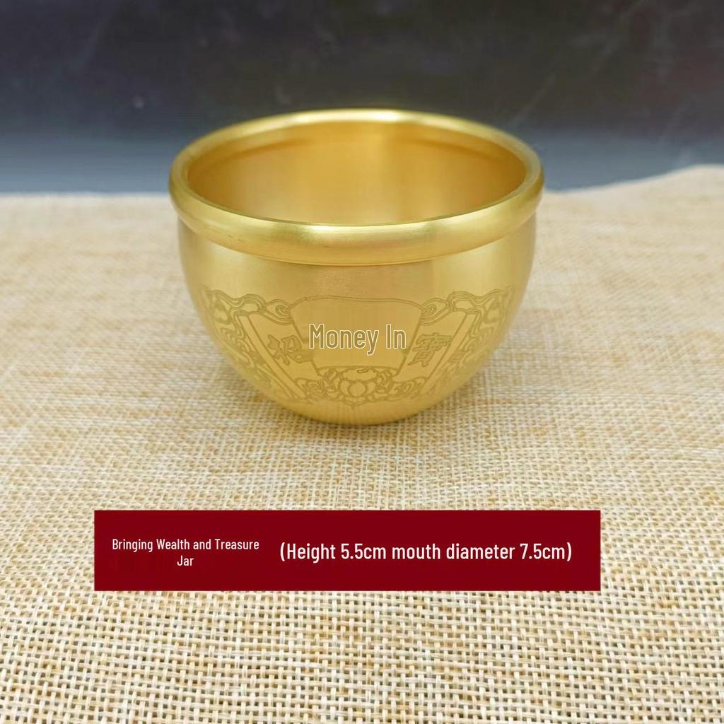 Gravierter Messing-Reisbehälter mit goldener Kröte: Reichtum anziehendes Ornament und Aschenbecher für Zuhause oder Arbeitszimmer.