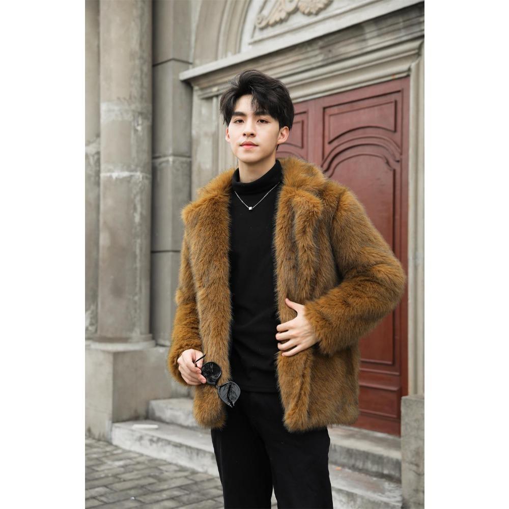 Herren Umweltfreundlicher Pelz Herbst und Winter Kurz Große Größe Pelz Plüschmantel Dick Warm Kunstpelz Lederjacke Trendy