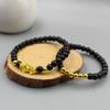 Imitatie Obsidiaan Pixiu Gouden Kralen Armband - Geluk Verhogend Etnisch Rijstkorrel Kralen Ornament