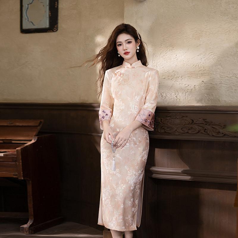 Pink national style new Chinese Suzhou long-sleeved autumn cheongsam improved young 1011 new women's high-end feeling spring and autumn