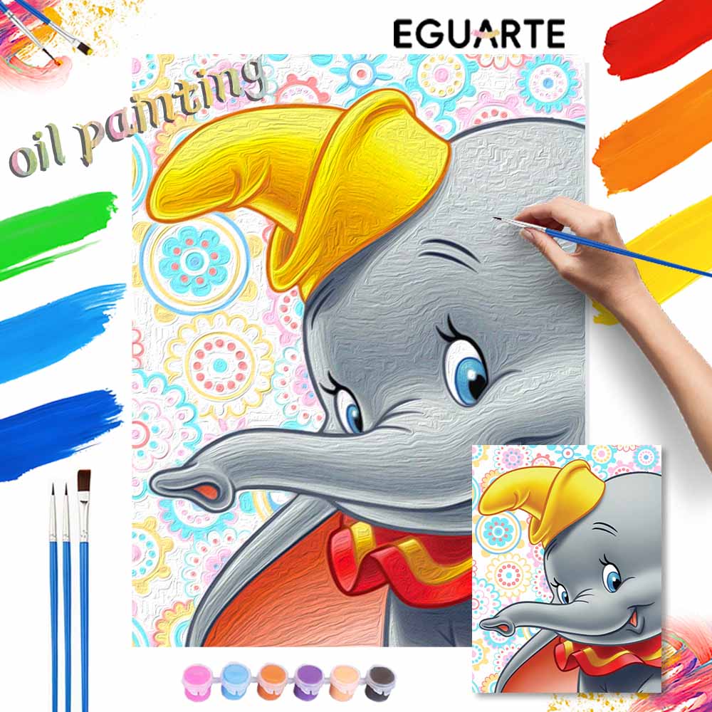 Disney Oil Painting DIY Digital Painting HandPainted Dumbo Elephant Pattern Wall Art for the Living Room and Entryway.
