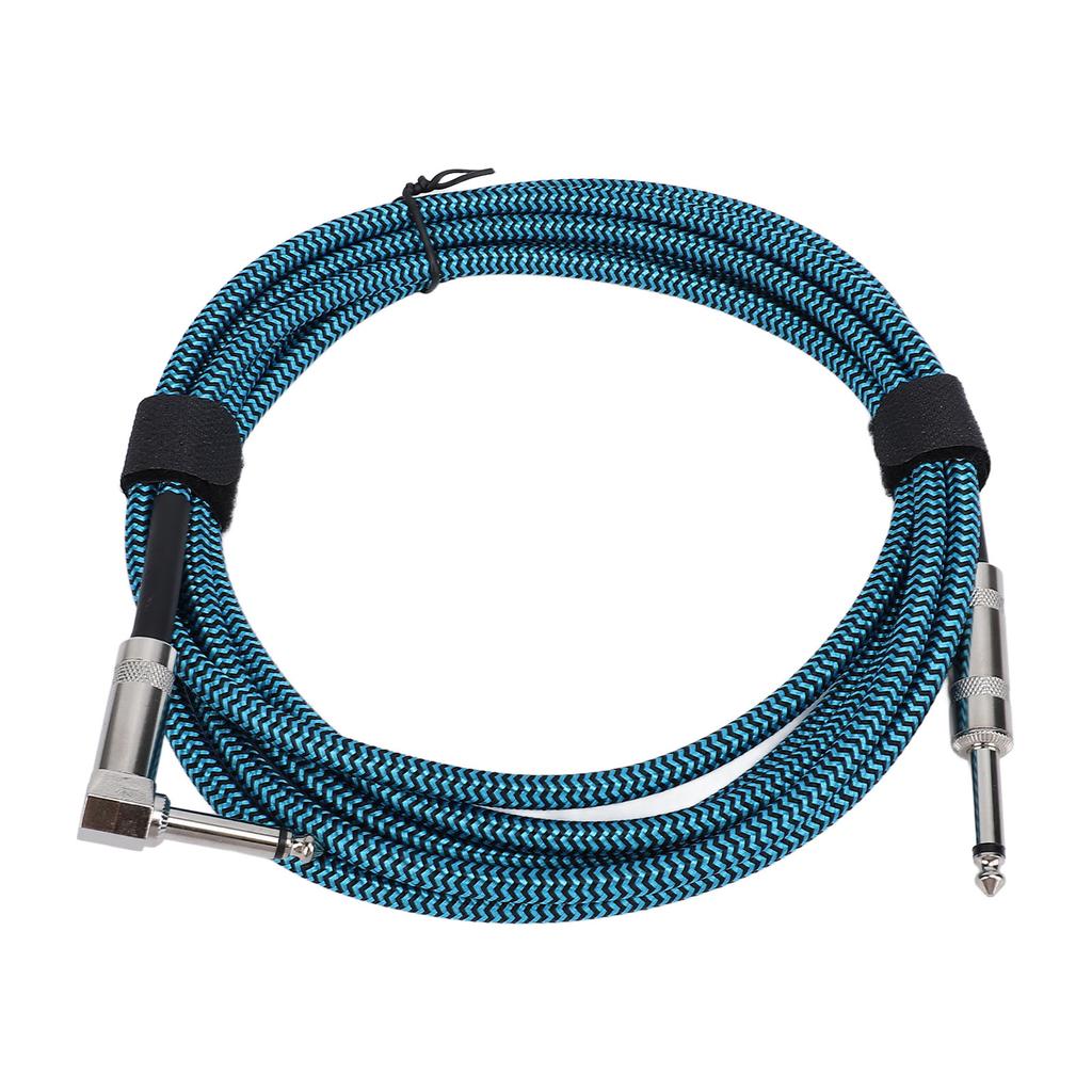 6.5mm Guitar Cable Right Angle To Straight Connector Nylon Braided Noise Reduction Guitar Connection Cord 3 Meters Blue