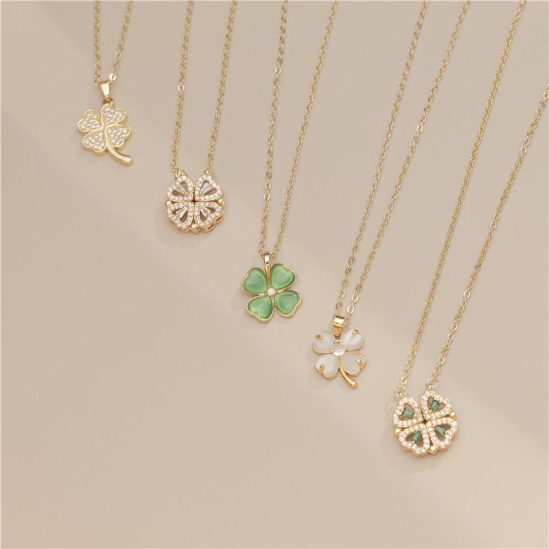 18K Gold Zirconia Four-Leaf Clover Luxury Necklace with Diamonds
