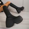 Women Chunky Platform Long Boots Gothic Style Elegant Sexy Big Size 43 Walking Comfy Black Platform Botas Shoes