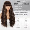 LISI HAIR Brown with Blonde Highlights Ombre Color Long Wavy Wig with Bangs Synthetic Fiber Women Daily Wear Cosplay Wavy Wig