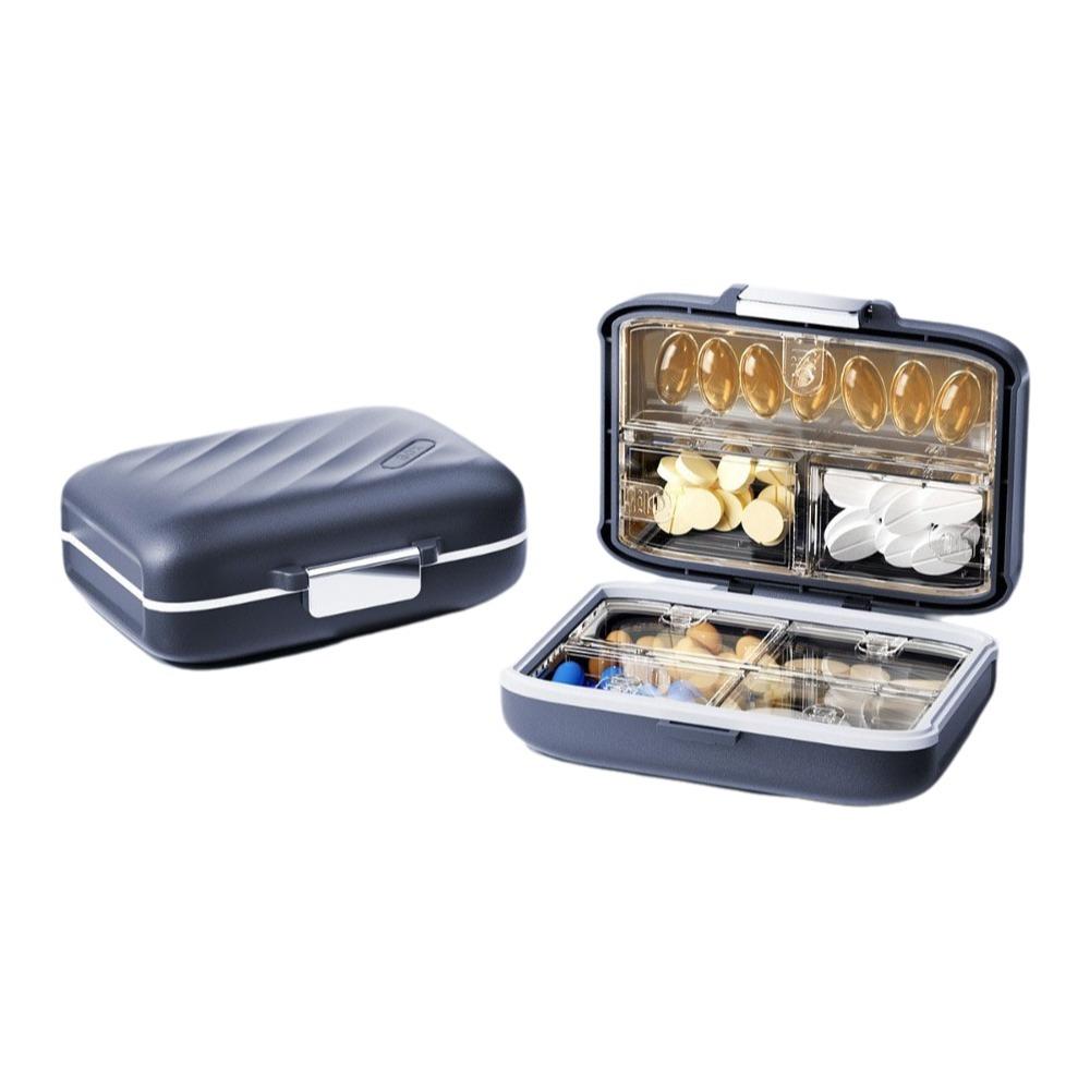 Герметичный органайзер для таблеток Портативный футляр для хранения таблеток Недельный разделитель для лекарств Еженедельное хранение синий