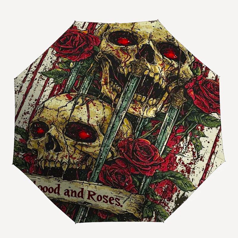 1pc "Blood and Roses" Outdoor Umbrella - Automatic Opening/Closing, Portable 3-Fold Design with Iron Frame - Perfect Gift for Fans, Travelers, Everyda