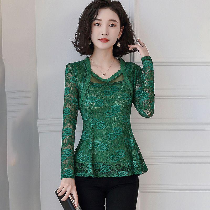 Bluză din dantelă Îmbrăcăminte pentru femei Negru Topuri noi Femei Elegantă cu mânecă lungă Cămașă albă cu decolteu în V