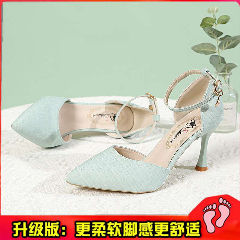 Summer new sexy high heels femininity elegant versatile pointed hollow single shoes fashionable one-word buckle sandals