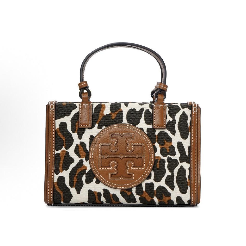 TORY BURCH Ella Double T Logo Leather Tote Bag Tote Bag Shopping Bag Shoulder Handbag Mini Women's Leopard Print