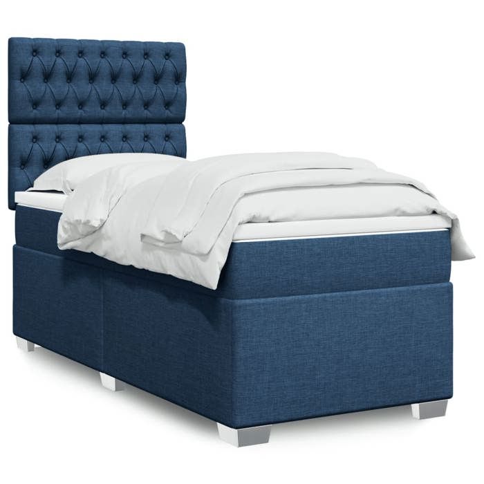 VidaXL Slat Bed Base with Mattress Blue 100x200 Cm Fabric, Bed, Platform Bed, Panel Bed, Bedroom Furniture 3292712