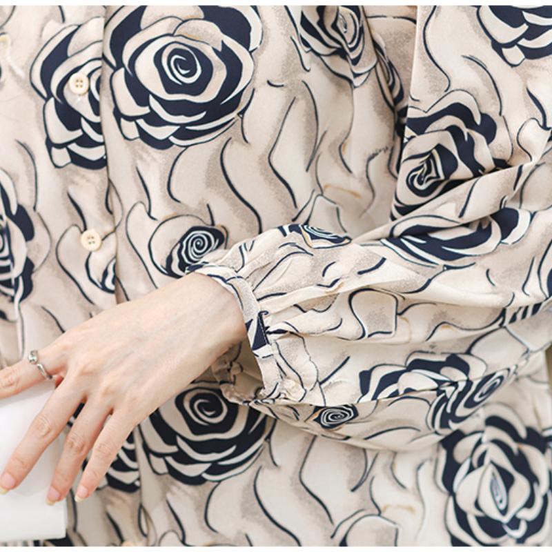 Temperament Round Neck Elegant Casual Shirts Women Tops Spring Long Sleeve Print Floral Loose Blouse Women Vintage Button Up Office Ladies Shirt 26328