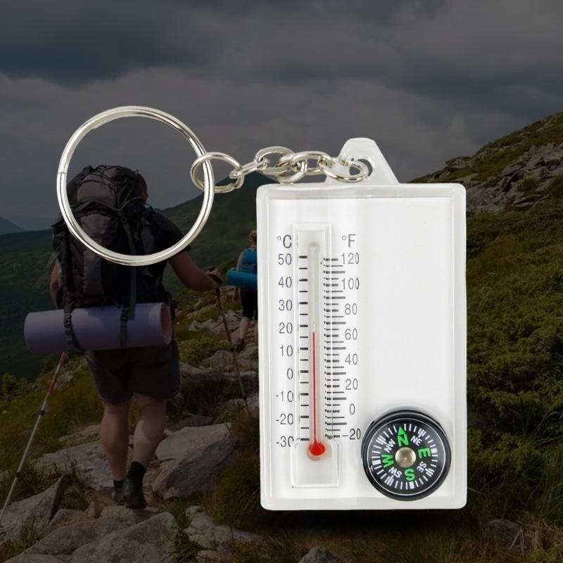 Small Compasses Thermometer Keychain Mini Pocket Sized Keyring Gear for Camping, Hiking, Backpacking, Survival Emergency