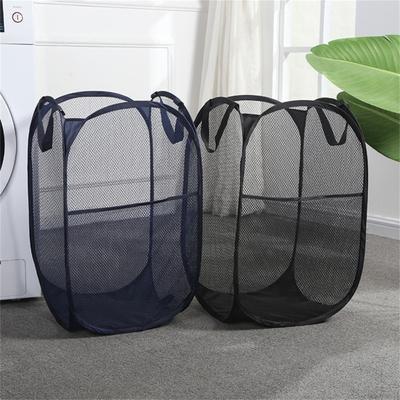 Folding Laundry Hamper Freestanding Polyester Space Saving Mesh Laundry Basket Household Supplies