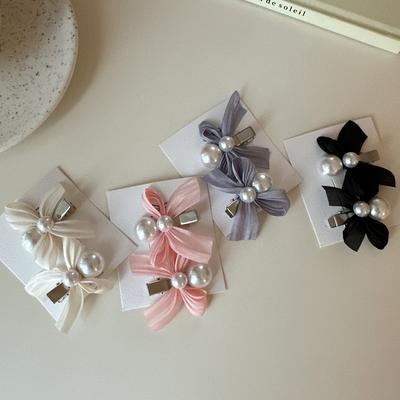 Mesh Bow Pearl Hair Clip Female Korean Holiday Fashion Duckbill Clip Hair Accessories