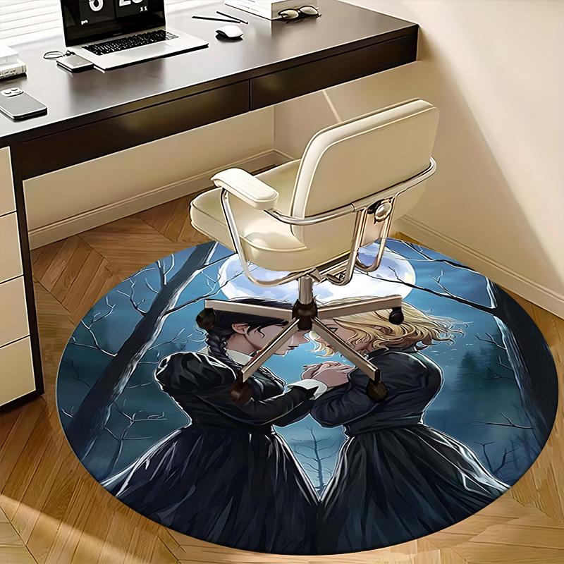Wednesday Addams,Gothic Friendship Chair Mat Round Rug Office Carpet, Machine Washable, Non Slip, Suitable for Living Rooms, Bedrooms