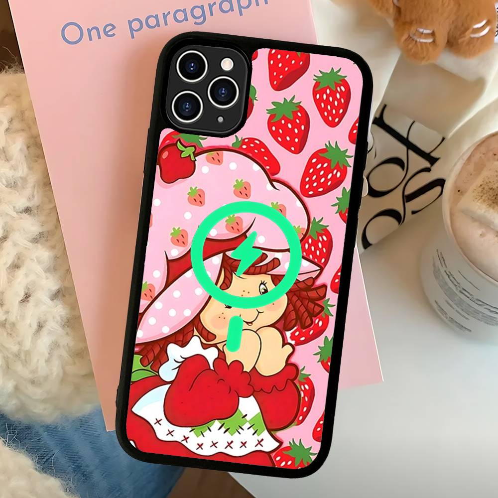 Cartoon Girl S-Strawberry S-Shortcake Magnetic Matte Phone Case For IPhone 16 17 15 14 12 11 For Magsafe Wireless Charge Cover