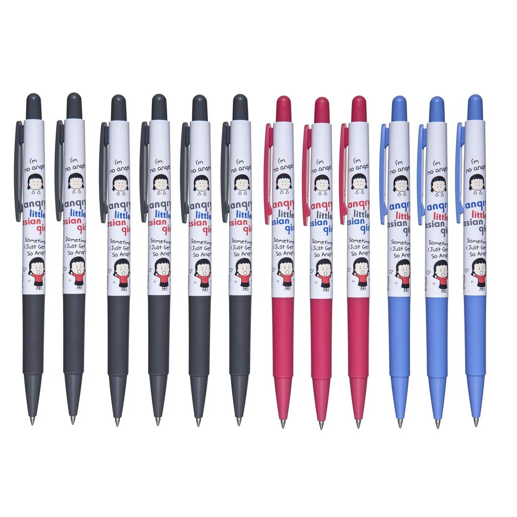 XENO Angry Little Asian Girl Cartoon Character 0.5mm Ball Point Pen, LOW Viscosity Ink