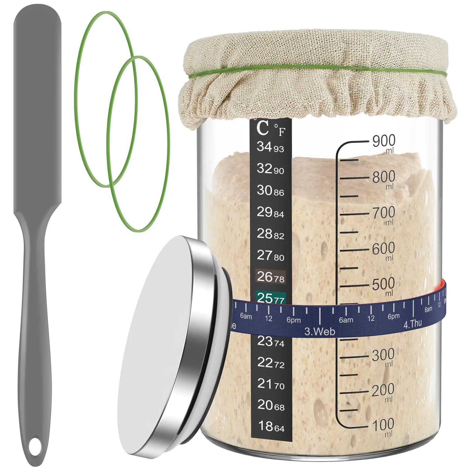 

Банка для закваски 900 мл Контейнер для закваски со шпателем Лента для кормления Многоразовая стеклянная банка для ферментации закваски